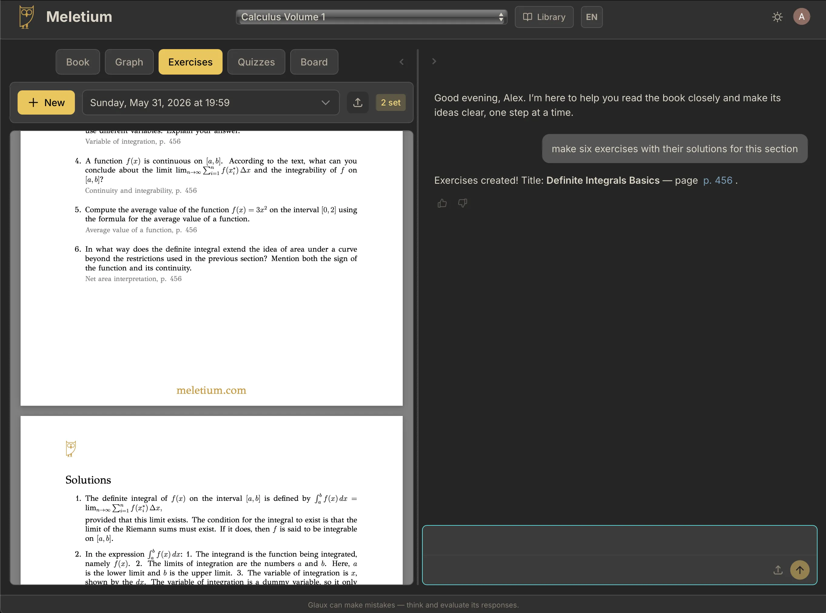 Exercises view in the Meletium app