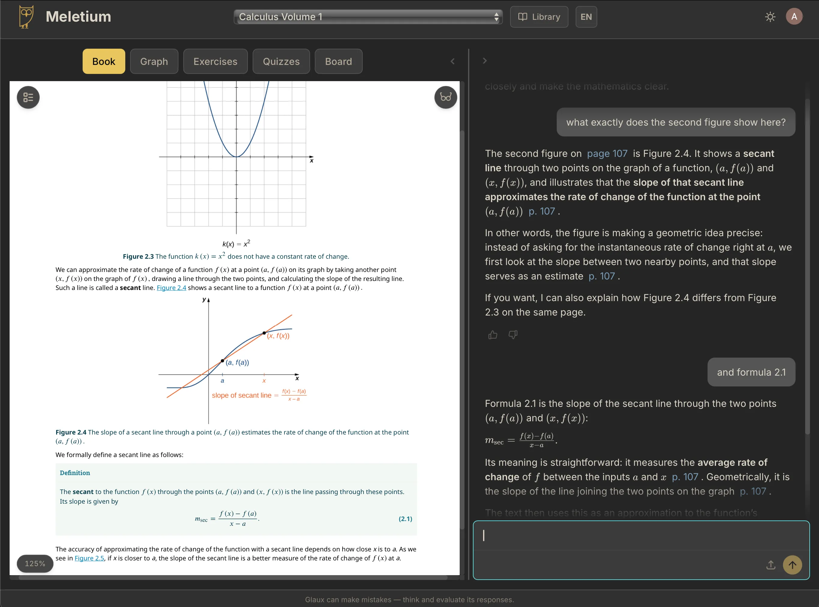 Glaux view in the Meletium app