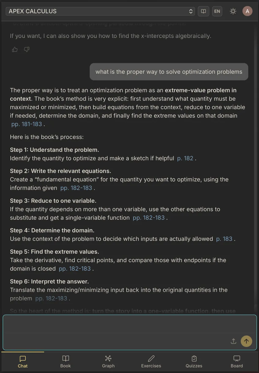 Meletium on mobile, showing the chat.